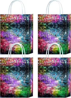 16pcs Graffiti Brick Party Favor Bags for 80s 90s, Pride, Neon Hip Hop Decorations - Colorful Graffiti Gift Bags, 90s Party Brickwall Favors