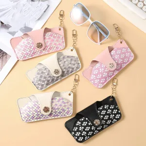 1pc Eyeglasses Storage Bag With Keychain Sun Glasses Holder Fashion PU Leather Buckle Soft Lining Protective Cover for Women