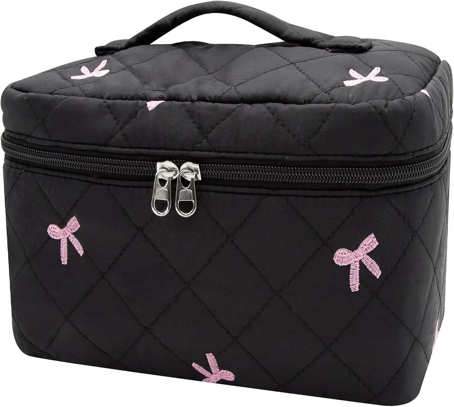 1pc Large Makeup Bag, Cute Cosmetic Bag for Women Girls, Floral Coquette Aesthetic Toiletry Bag, Travel Make Up Organizer Bag (Black Butterfly Print)