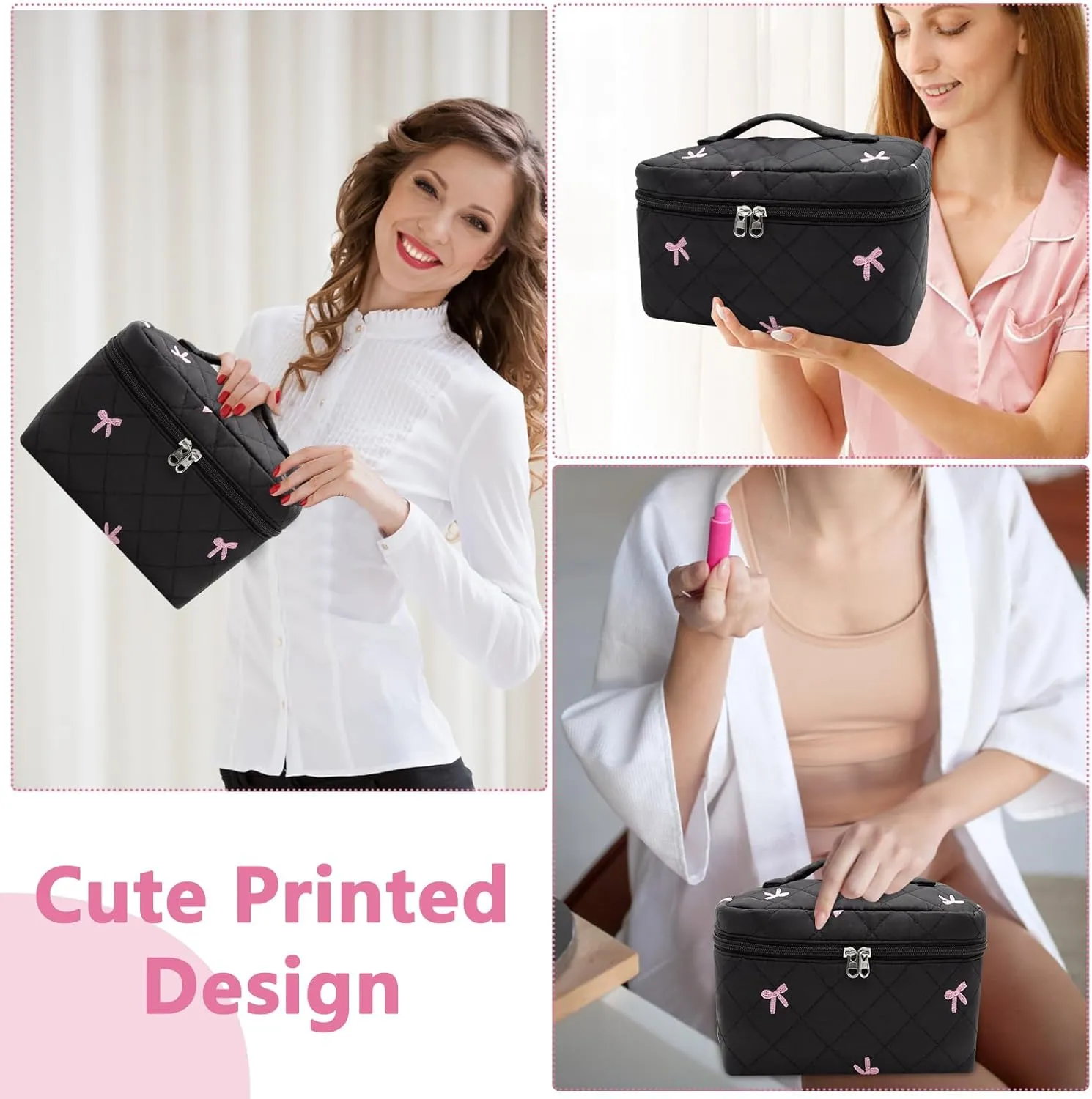 1pc Large Makeup Bag, Cute Cosmetic Bag for Women Girls, Floral Coquette Aesthetic Toiletry Bag, Travel Make Up Organizer Bag (Black Butterfly Print)