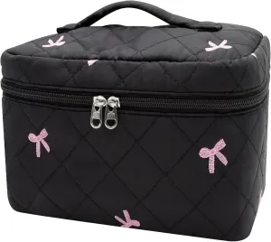 1pc Large Makeup Bag, Cute Cosmetic Bag for Women Girls, Floral Coquette Aesthetic Toiletry Bag, Travel Make Up Organizer Bag (Black Butterfly Print)