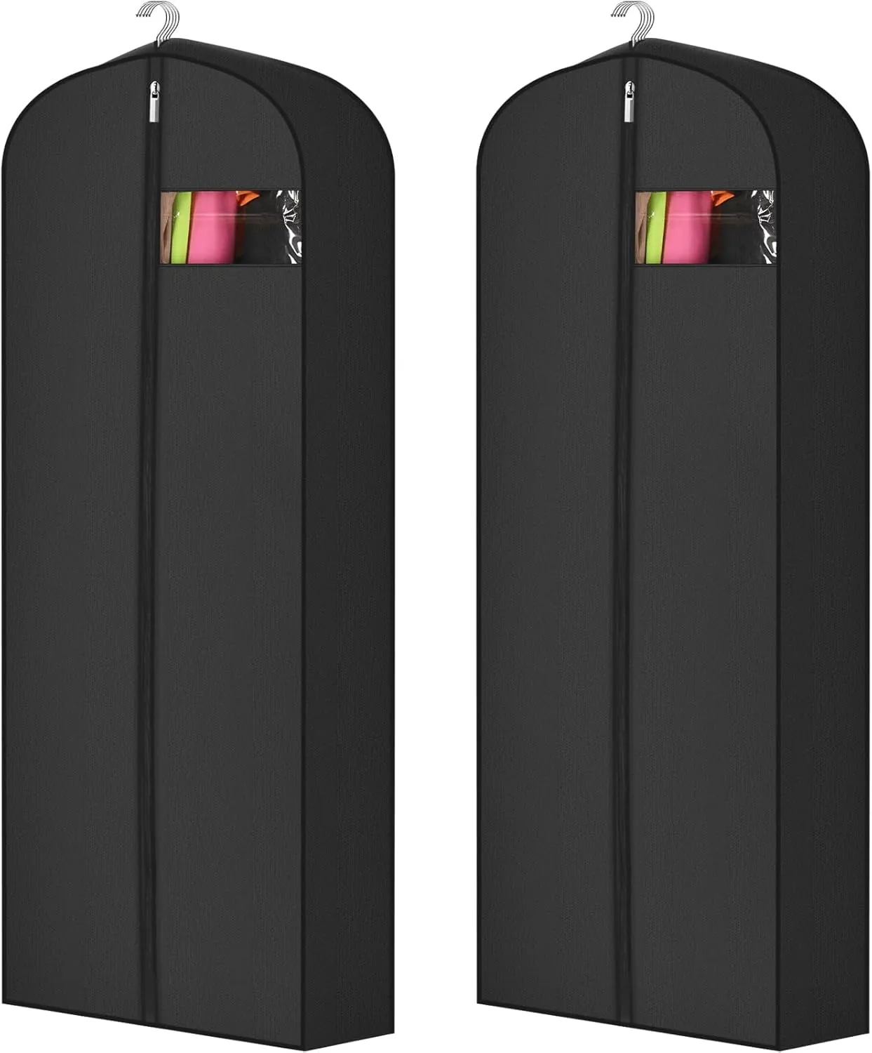 2 Pcs 10" Gusseted Garment Bags for Hanging Clothes Dress Bags for Gowns Long Closet Waterproof Garment Covers Wedding Dress Cover Traveling Clothes Protector(Black,65 Inch)