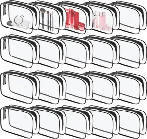 20 Pcs Clear Makeup Bag, PVC Toiletry Bag for Travel, Waterproof Transparent Cosmetic Bag with Zipper, Portable Plastic Pouch Organizer Storage Case for Women Men Vacation Bathroom (Black)