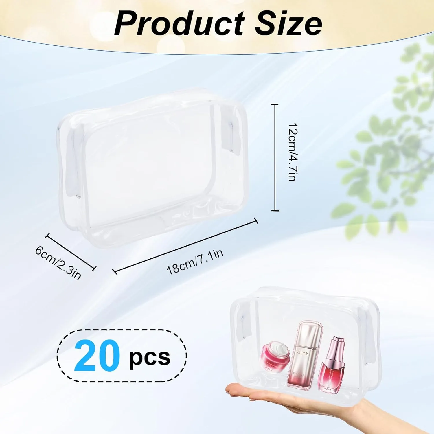 20 Pcs Clear Makeup Bag, PVC Toiletry Bag for Travel, Waterproof Transparent Cosmetic Bag with Zipper, Portable Plastic Pouch Organizer Storage Case for Women Men Vacation Bathroom (White)