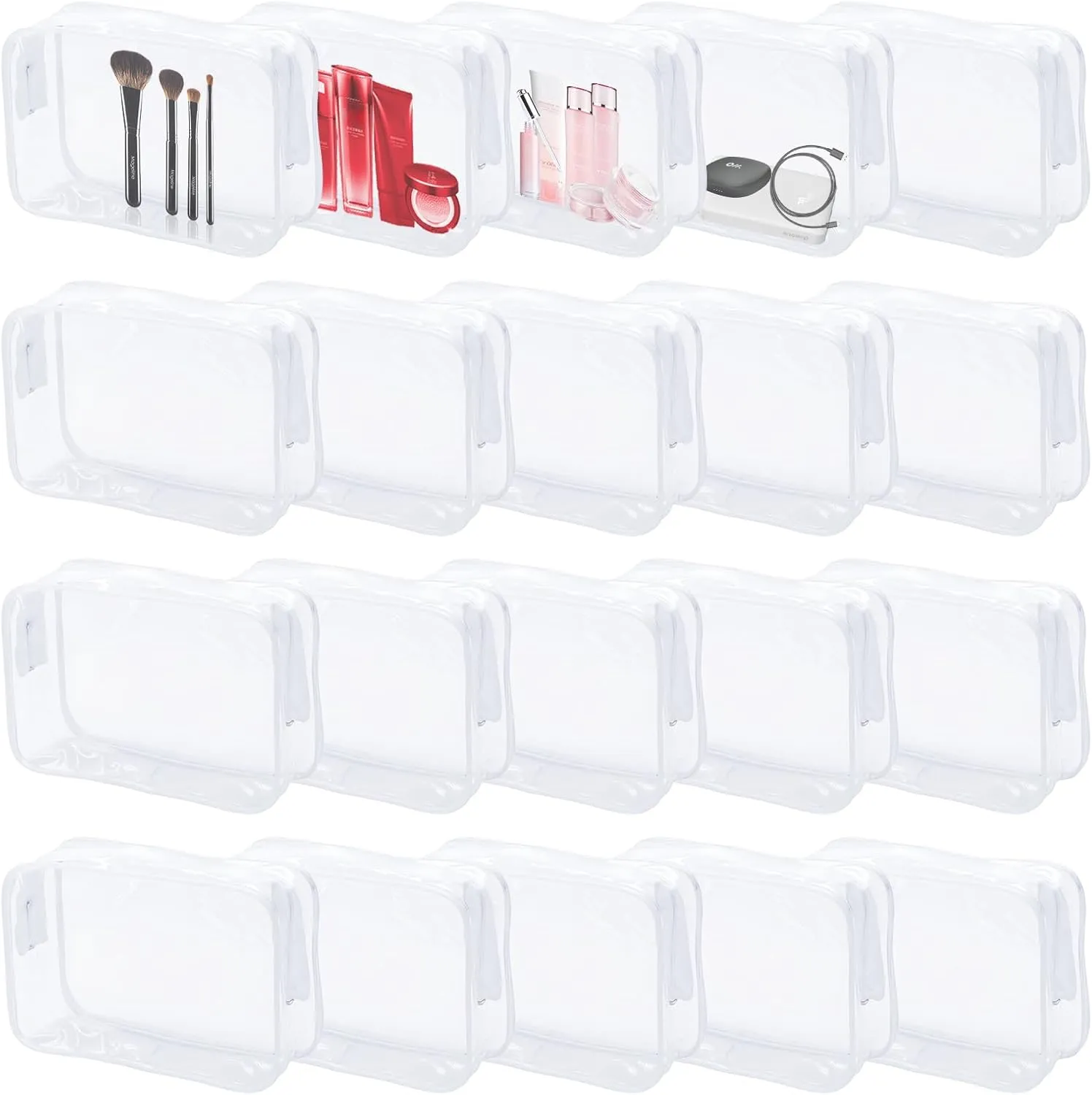 20 Pcs Clear Makeup Bag, PVC Toiletry Bag for Travel, Waterproof Transparent Cosmetic Bag with Zipper, Portable Plastic Pouch Organizer Storage Case for Women Men Vacation Bathroom (White)