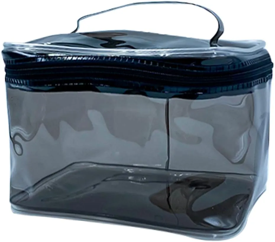 2PCS Clear Handle Zipper Cosmetic Bag and Versatile Travel Pouch,Durable PVC Material,for Makeup Travel Essentials (2 Pcs black)