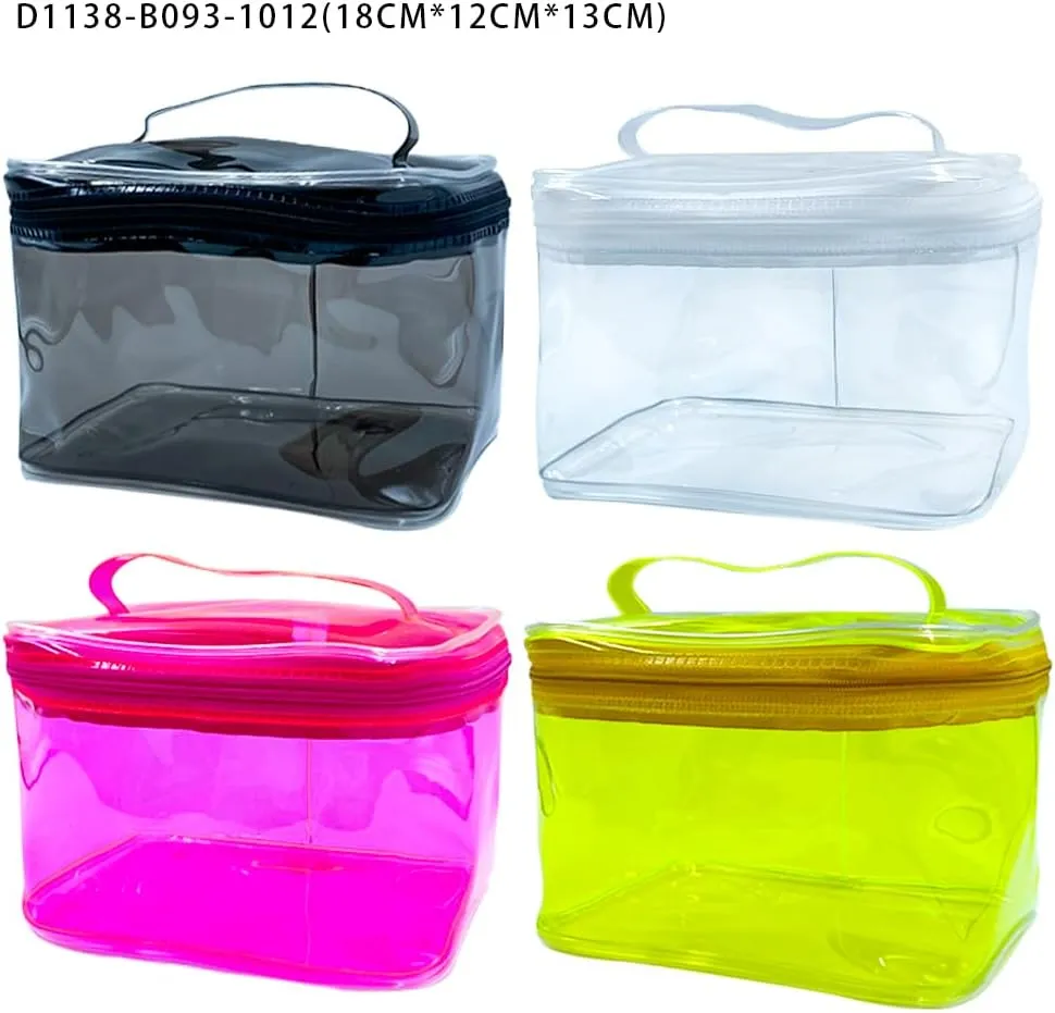 2PCS Clear Handle Zipper Cosmetic Bag and Versatile Travel Pouch,Durable PVC Material,for Makeup Travel Essentials (2 Pcs black)