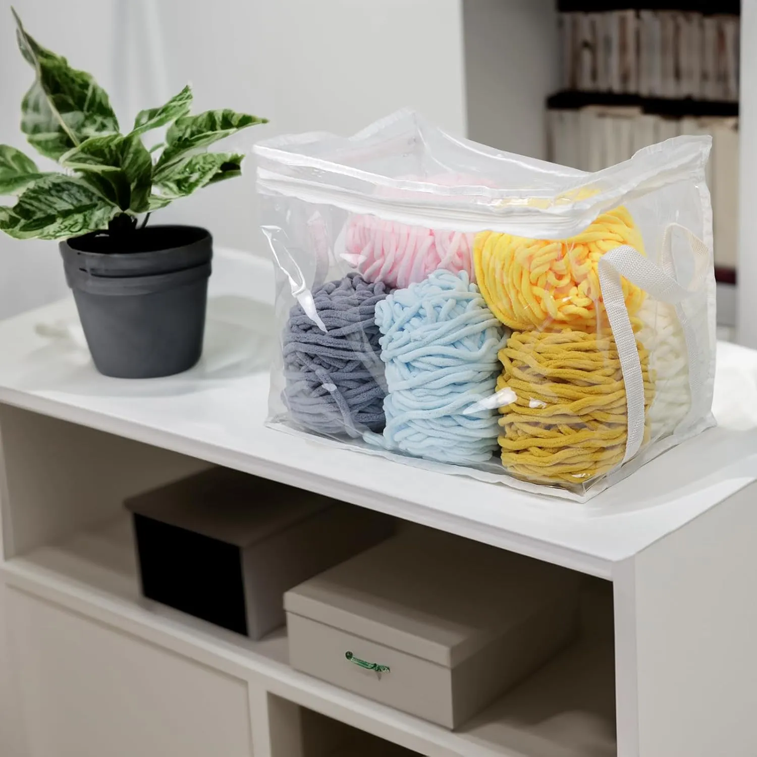 3 Pcs Clear Storage Bags for Book,Clothing, Transparent Organizing Cube Bin with Zipper Handles, Clothes Organizer Bag Closet Organizers and Storage Container for Clothes,Shoes,Toys (Large)