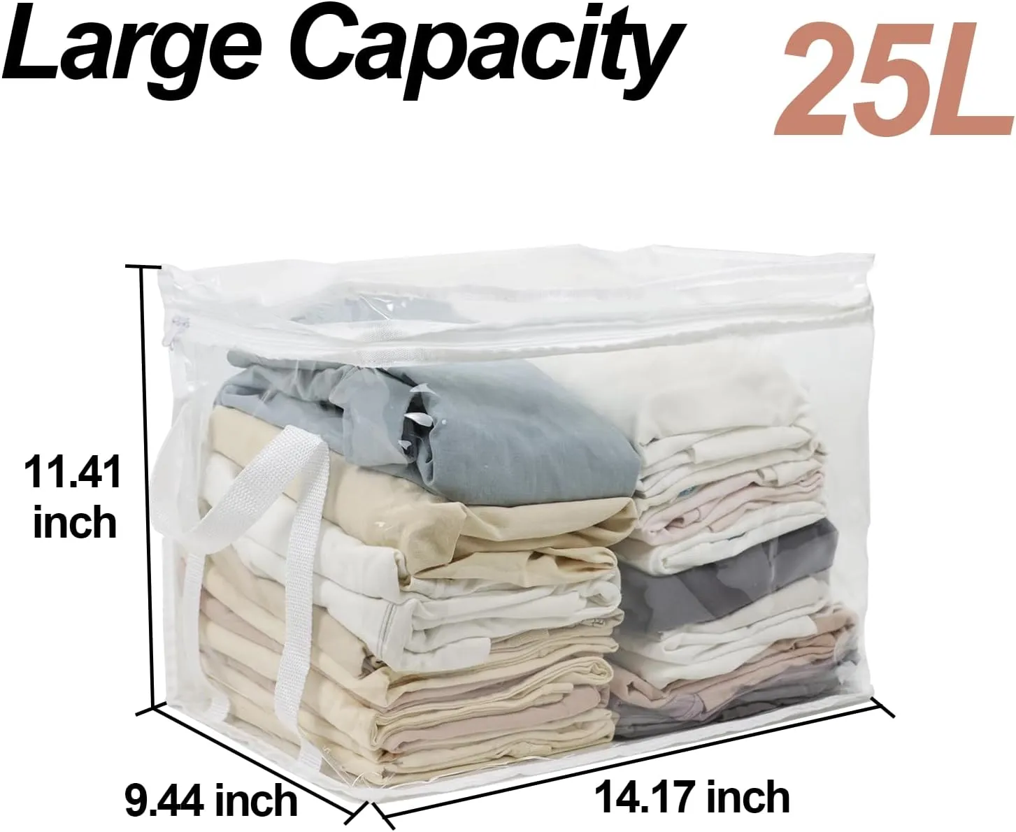 3 Pcs Clear Storage Bags for Book,Clothing, Transparent Organizing Cube Bin with Zipper Handles, Clothes Organizer Bag Closet Organizers and Storage Container for Clothes,Shoes,Toys (Large)