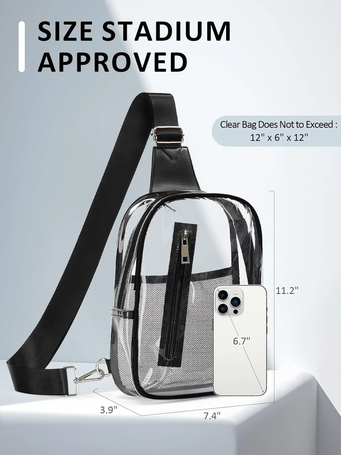 3 Pockets Clear Bag for Stadium Events Approved Clear Purses Fanny Pack for Women Men