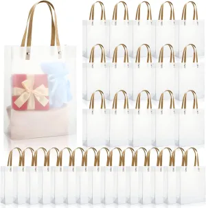 30 Pcs 13.8x9.5x3.9 Inch Clear Tote Bags, Clear Gift Bags With Handles, Reusable White Frosted Plastic Bags for Gifts Party Favors, Transparent Tote Boutique Bag Gift Wrap Bags for Wedding