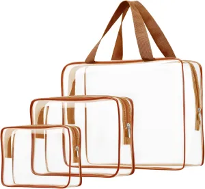 3pcs Clear Cosmetic Bags, TSA Approved Toiletry Bag Set Crystal Clear Travel Beach Essentials Bag Organization PVC, Clear Makeup Bags Luggage Pouch Carry on Airport Airline Compliant Bag Women Men