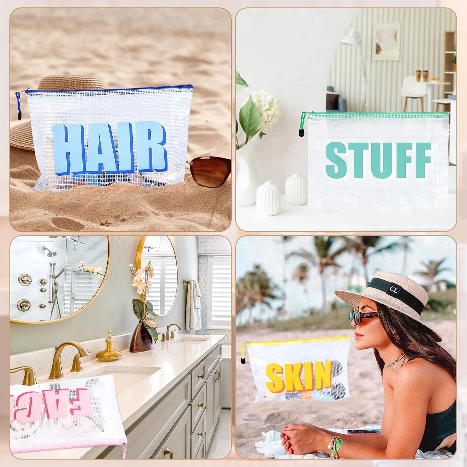 4PCS Makeup Bags Hair Face Skin Stuff Travel Organizer Cosmetic Toiletry Pouch with Zipper Perfect Gifts for Women
