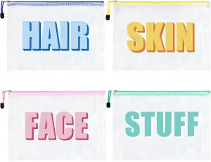 4PCS Makeup Bags Hair Face Skin Stuff Travel Organizer Cosmetic Toiletry Pouch with Zipper Perfect Gifts for Women