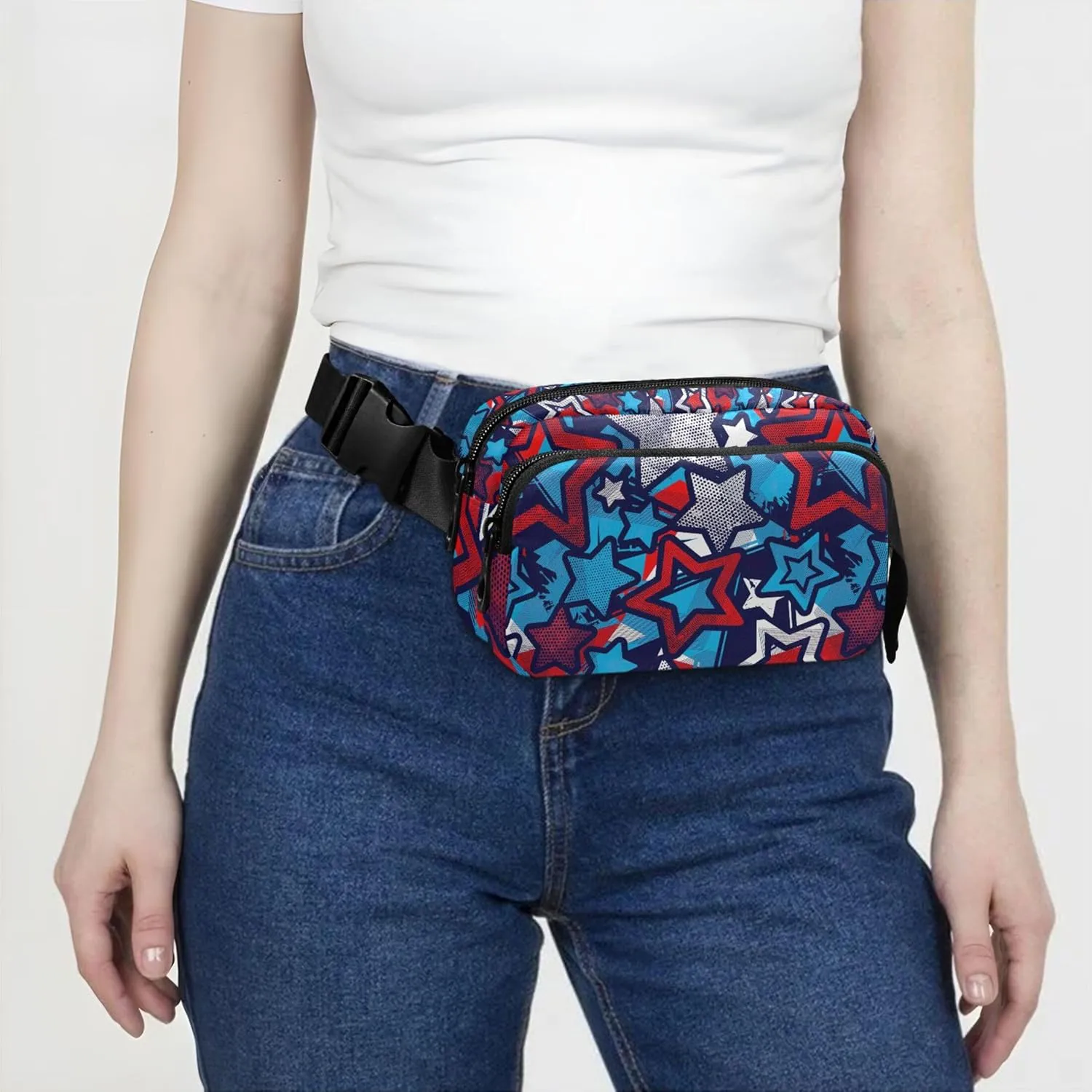 4th July USA Independence Stars Women Fanny Packs Waterproof Hip Bag Belt Pouch Cute Travel Waist Pack for Men