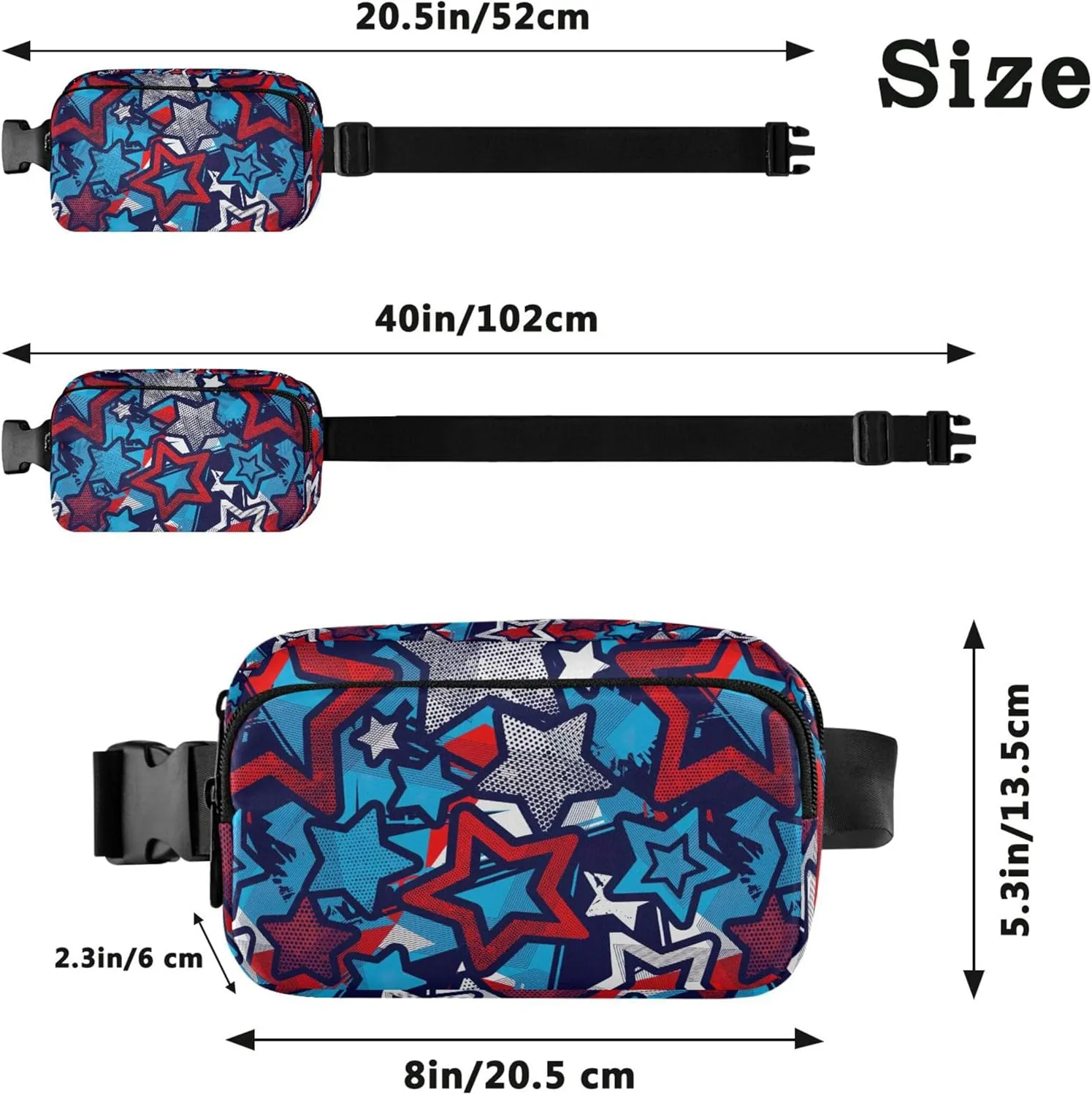 4th July USA Independence Stars Women Fanny Packs Waterproof Hip Bag Belt Pouch Cute Travel Waist Pack for Men