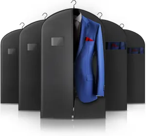 5 Pack 40-inch Suit Bag Garment Bag for Travel and Storage, Garment Bags for Hanging Clothes with Zipper and Visible Transparent Window, Black