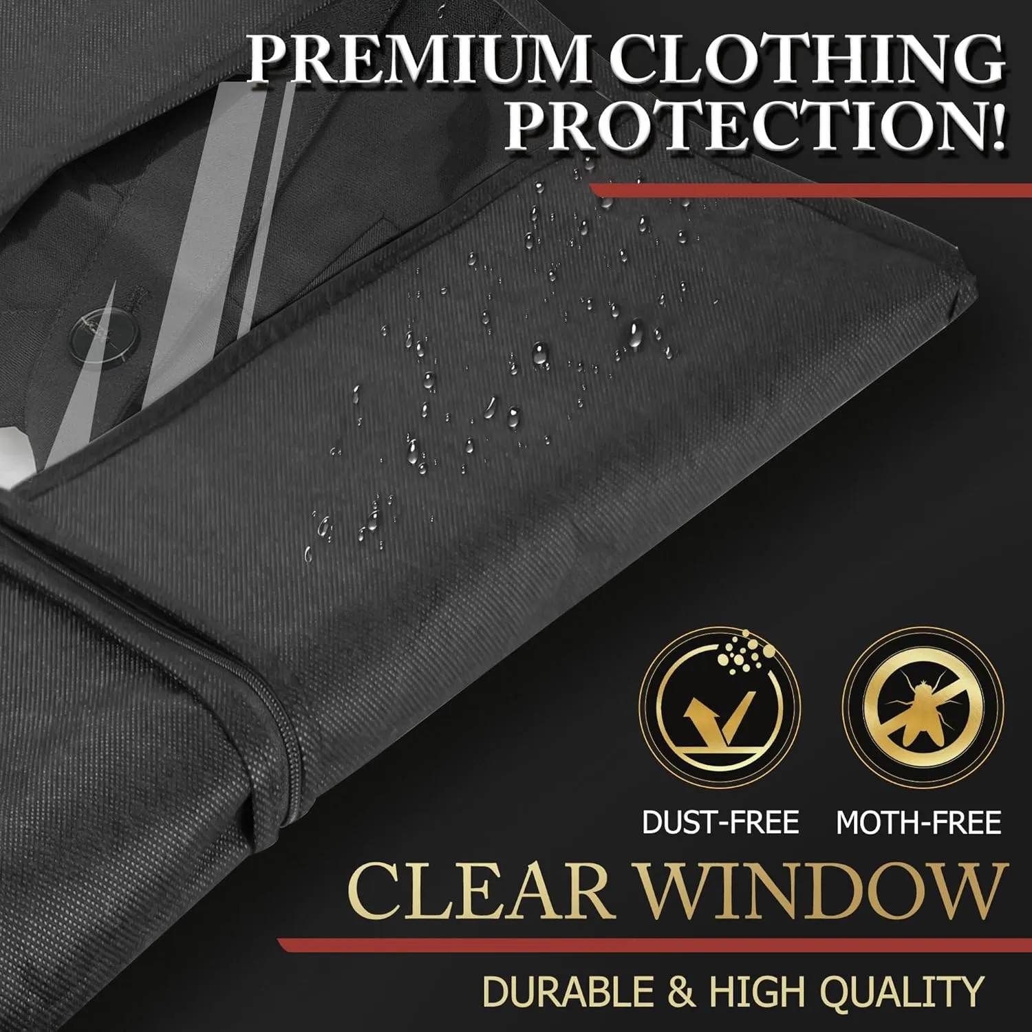 5 Pack 40-inch Suit Bag Garment Bag for Travel and Storage, Garment Bags for Hanging Clothes with Zipper and Visible Transparent Window, Black