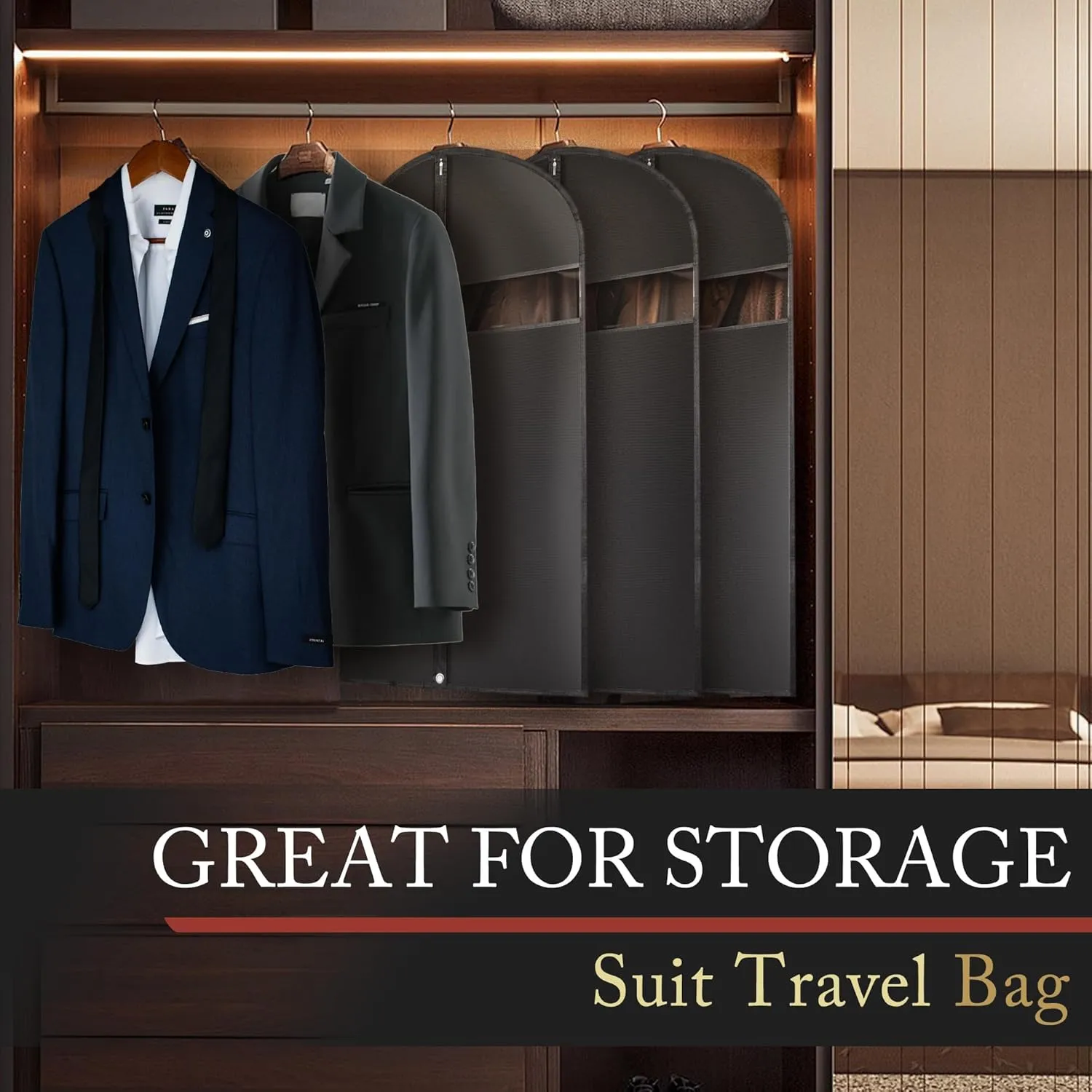 5 Pack 40-inch Suit Bag Garment Bag for Travel and Storage, Garment Bags for Hanging Clothes with Zipper and Visible Transparent Window, Black