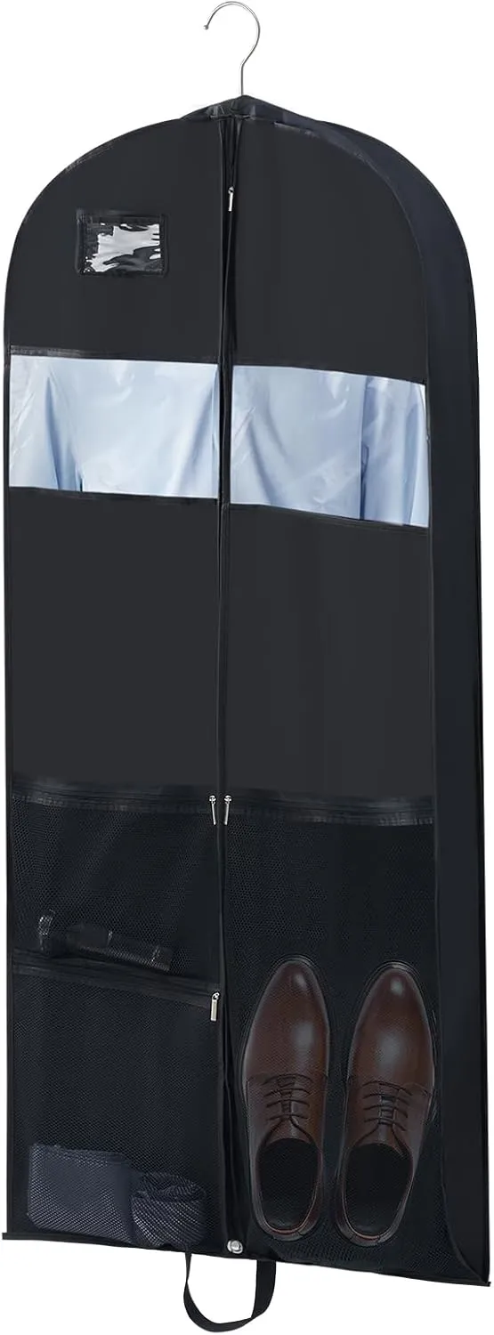 54" Garment Bag for Business Travelers, Wrinkle-free Suit Storage Bag, Tear-Resistant, Suit Bags with 4" Gusset, Foldable Design Clear Mesh Pockets for Easy Organization, Perfect for Men on the Go