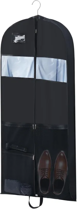 54" Garment Bag for Business Travelers, Wrinkle-free Suit Storage Bag, Tear-Resistant, Suit Bags with 4" Gusset, Foldable Design Clear Mesh Pockets for Easy Organization, Perfect for Men on the Go