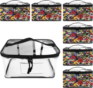 6 Packs Clear Toy Storage Bags- 9.8 x 7 x 6 Inch Transparent PVC Toy Organizing Bags with Zipper- Waterproof Toy Storage Organizer Pouch for Building Blocks, Small Toys (Black)