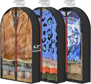 6.5" Gussetes Garment Bags for Hanging Clothes Closet Storage, 40" Suit Cover Suits with Zipper, Clear Hanging Clothes Bag Protecting Winter Coat Sweater Jacket Shirts, 3 PACK