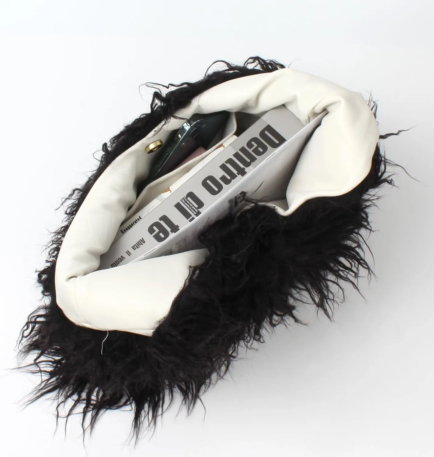 Aisi Women Faux Fur Tote Bag Fluffy Plush Shoulder Bags Soft Casual Hobo Bag Big Capacity Shopping Bag