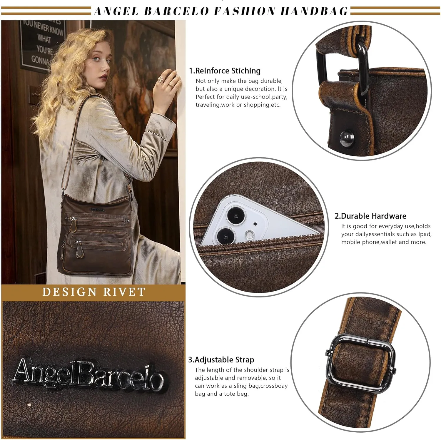 Angel Barcelo Crossbody Bags for Women,Ultra Soft Leather Purses for Women
