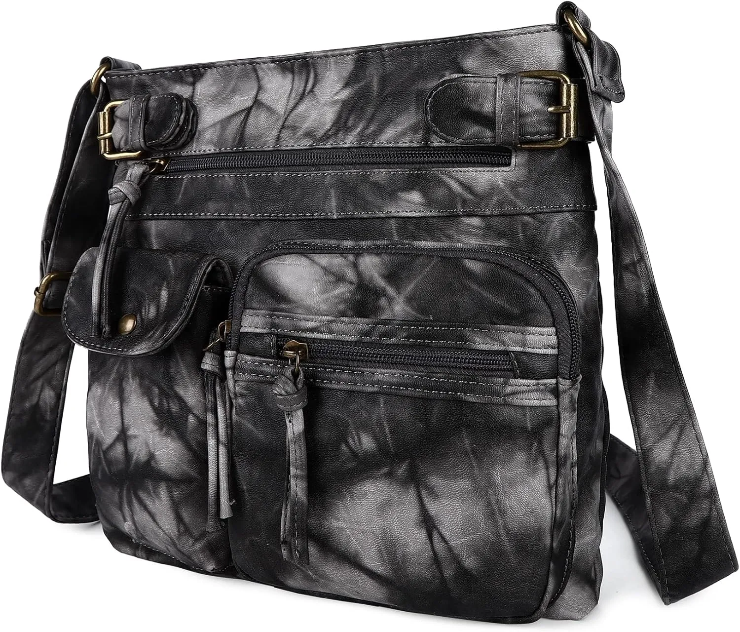 Angel Kiss Crossbody Bags for Women Washed Leather Shoulder Bags Multi Pocket Soft Hobo Purses and Medium Handbags