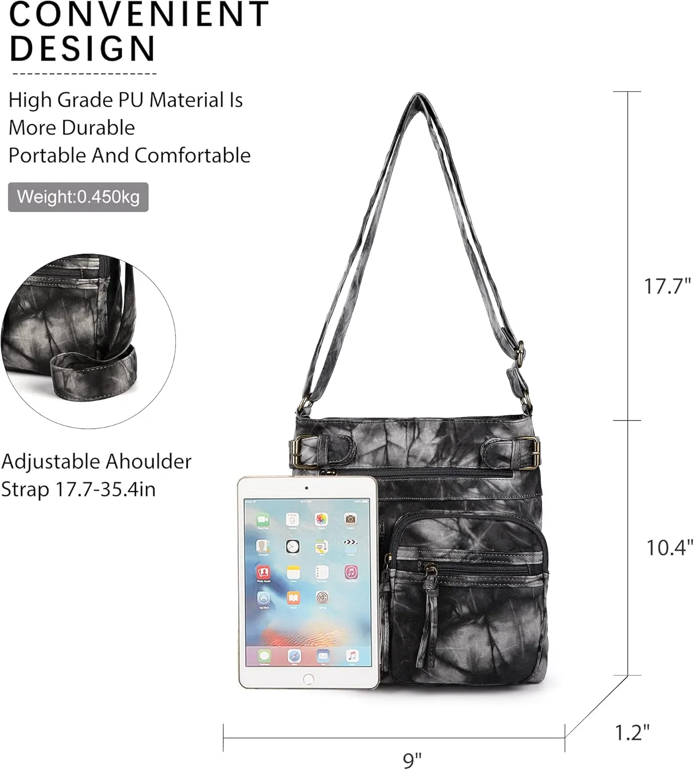 Angel Kiss Crossbody Bags for Women Washed Leather Shoulder Bags Multi Pocket Soft Hobo Purses and Medium Handbags