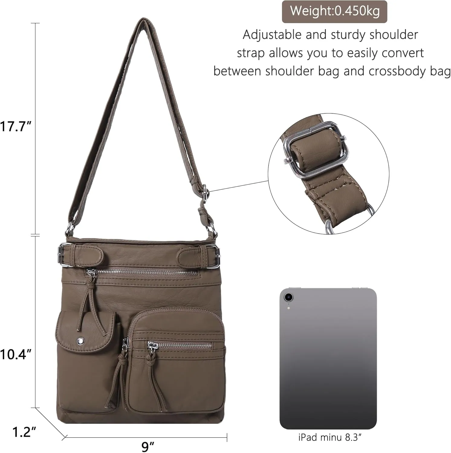 Angel Kiss Crossbody Bags for Women Washed Leather Shoulder Bags Multi Pocket Soft Hobo Purses and Medium Handbags