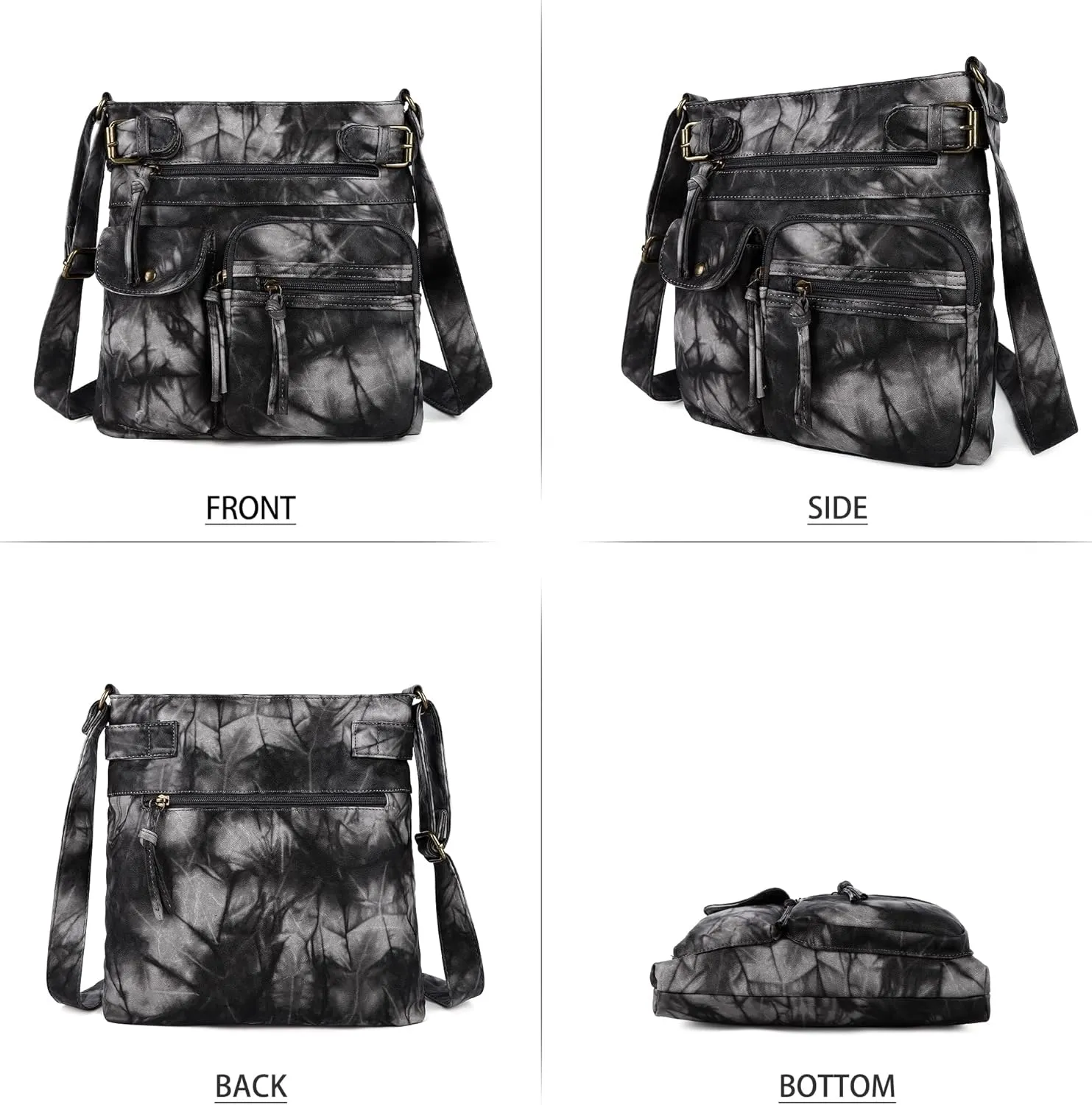 Angel Kiss Crossbody Bags for Women Washed Leather Shoulder Bags Multi Pocket Soft Hobo Purses and Medium Handbags