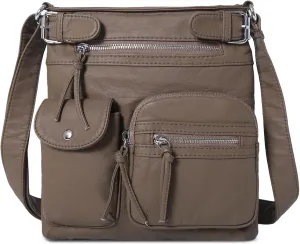 Angel Kiss Crossbody Bags for Women Washed Leather Shoulder Bags Multi Pocket Soft Hobo Purses and Medium Handbags