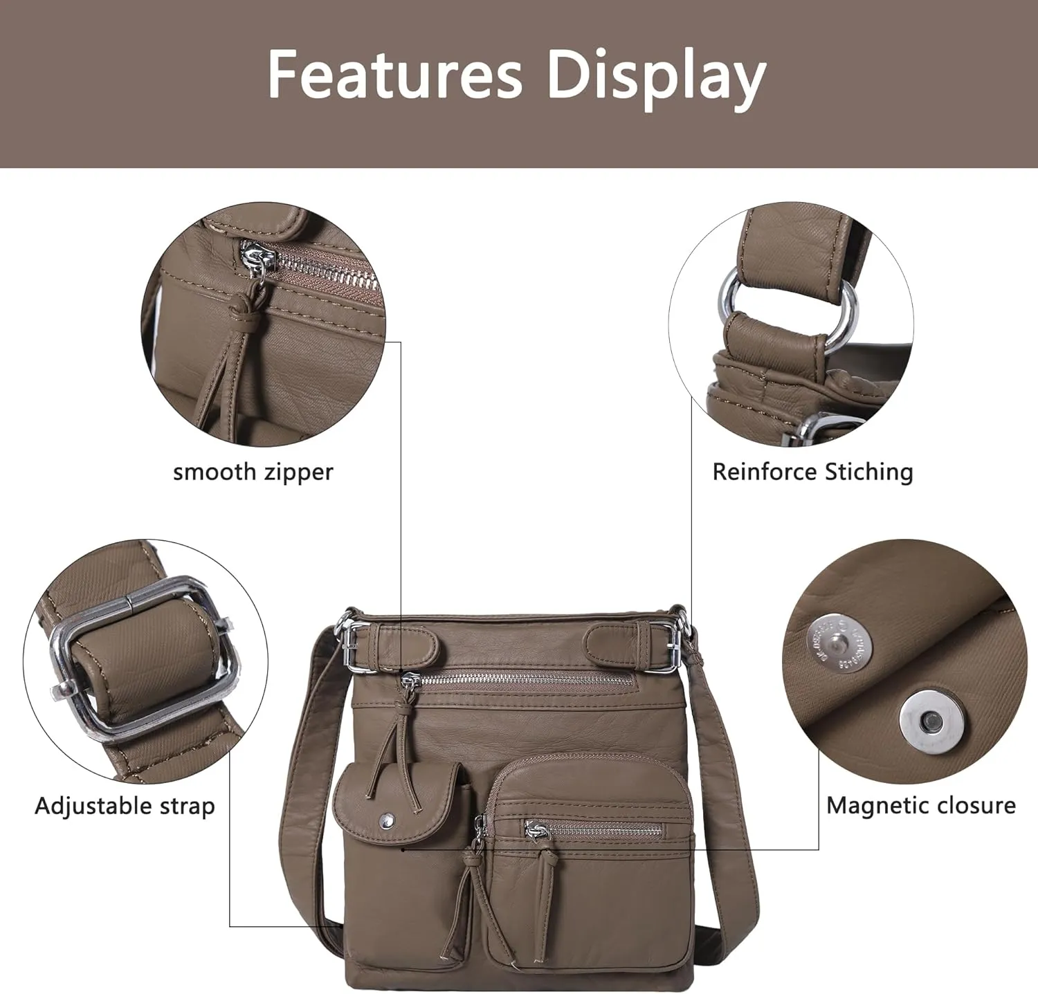 Angel Kiss Crossbody Bags for Women Washed Leather Shoulder Bags Multi Pocket Soft Hobo Purses and Medium Handbags