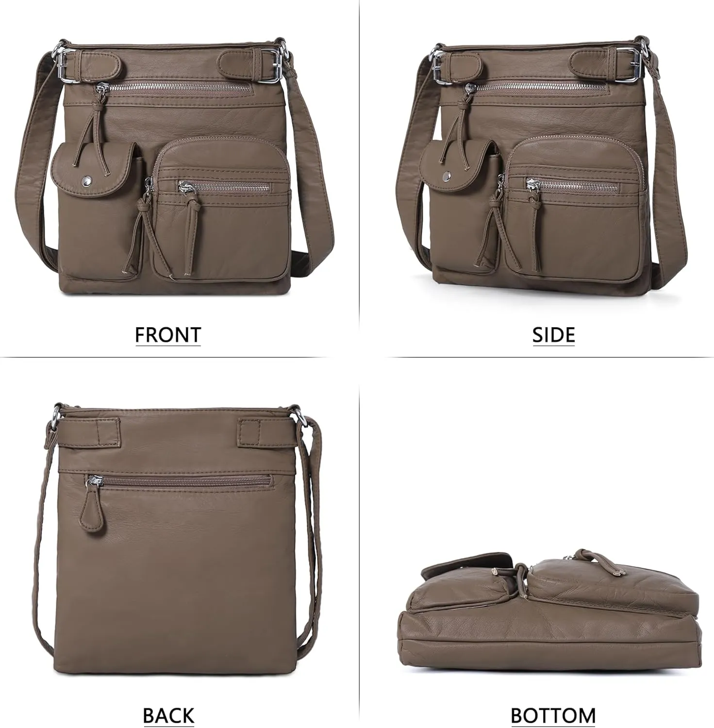 Angel Kiss Crossbody Bags for Women Washed Leather Shoulder Bags Multi Pocket Soft Hobo Purses and Medium Handbags