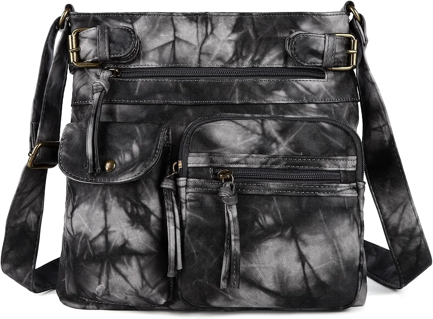 Angel Kiss Crossbody Bags for Women Washed Leather Shoulder Bags Multi Pocket Soft Hobo Purses and Medium Handbags