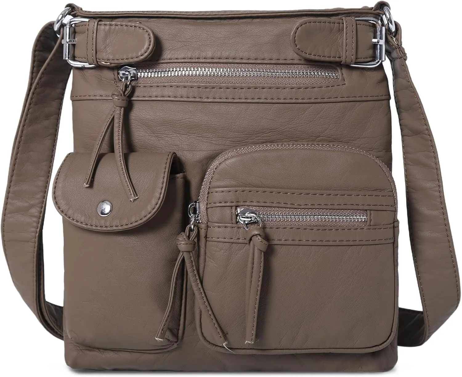 Angel Kiss Crossbody Bags for Women Washed Leather Shoulder Bags Multi Pocket Soft Hobo Purses and Medium Handbags