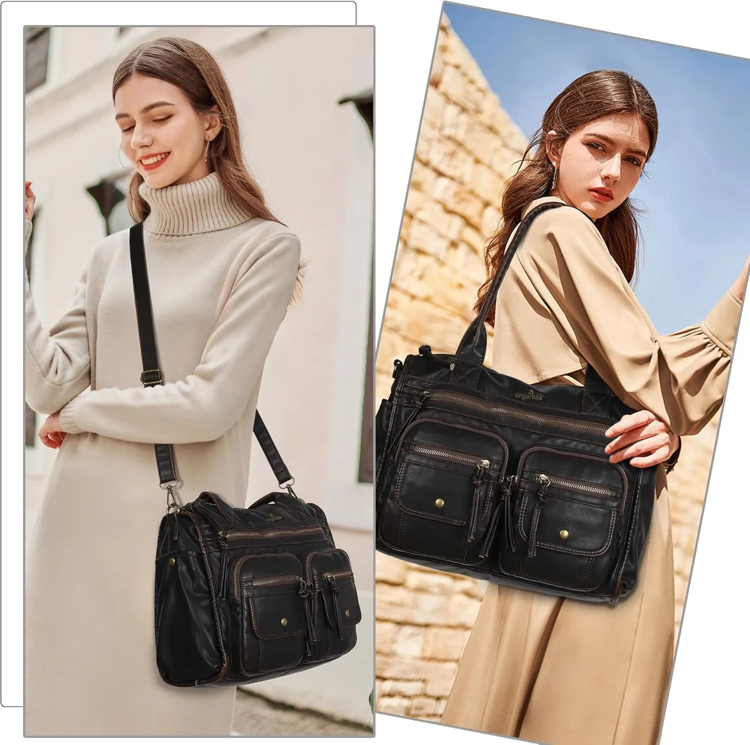 Angelkiss Purses and Handbag for Women Soft Leather Hobo Bags Satchel Shoulder Bags Ladies Tote Crossbody Bag