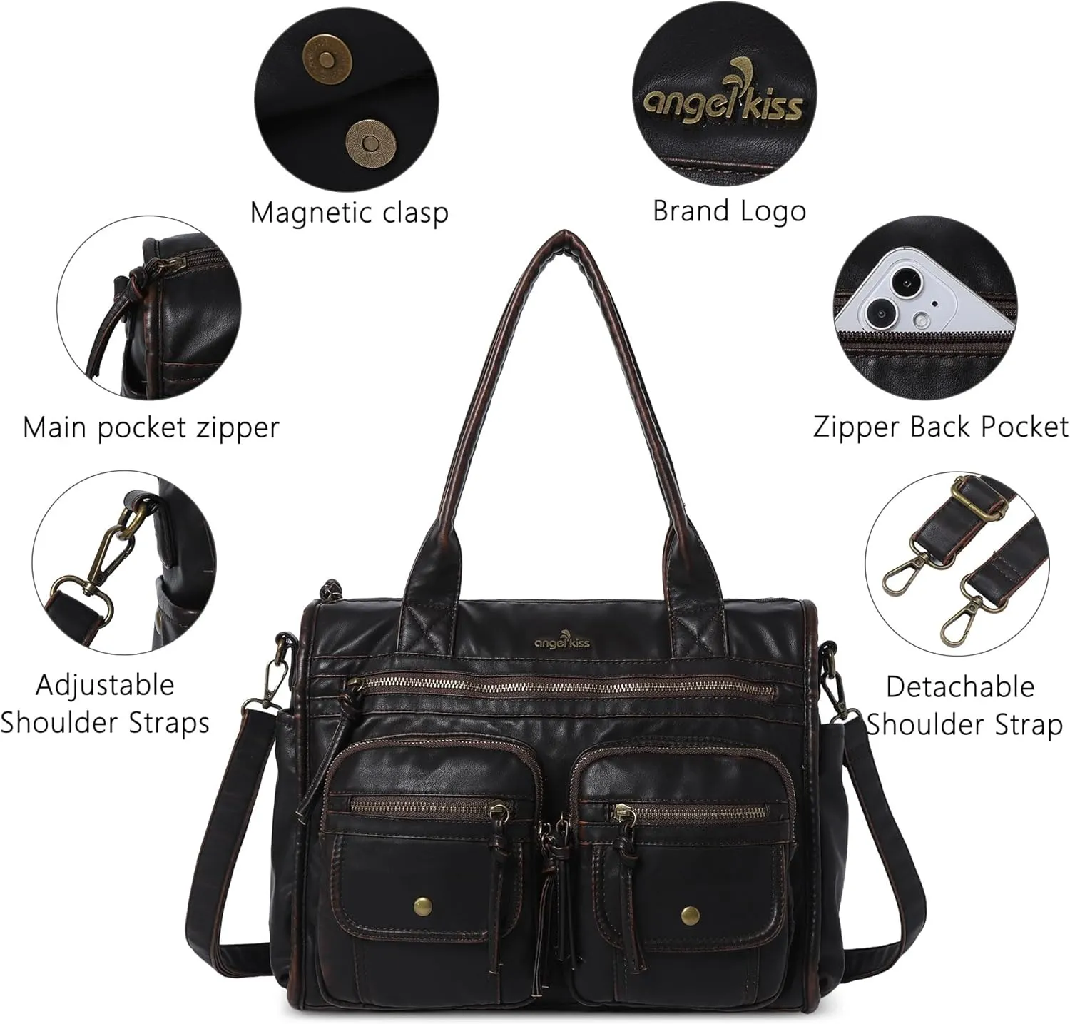 Angelkiss Purses and Handbag for Women Soft Leather Hobo Bags Satchel Shoulder Bags Ladies Tote Crossbody Bag