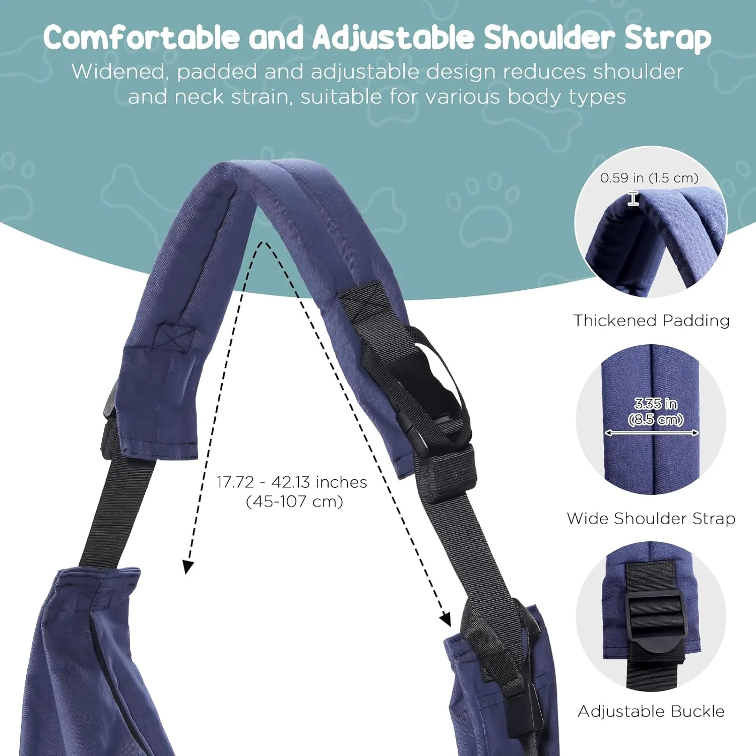 Avont Dog Sling for Small Dog Cats Under 15lbs, Hands-Free Crossbody Pet Carrier with Adjustable Padded Strap Extra Pocket, Safe Soft Pouch Bag for Puppies' Walks Outings -Denimblue