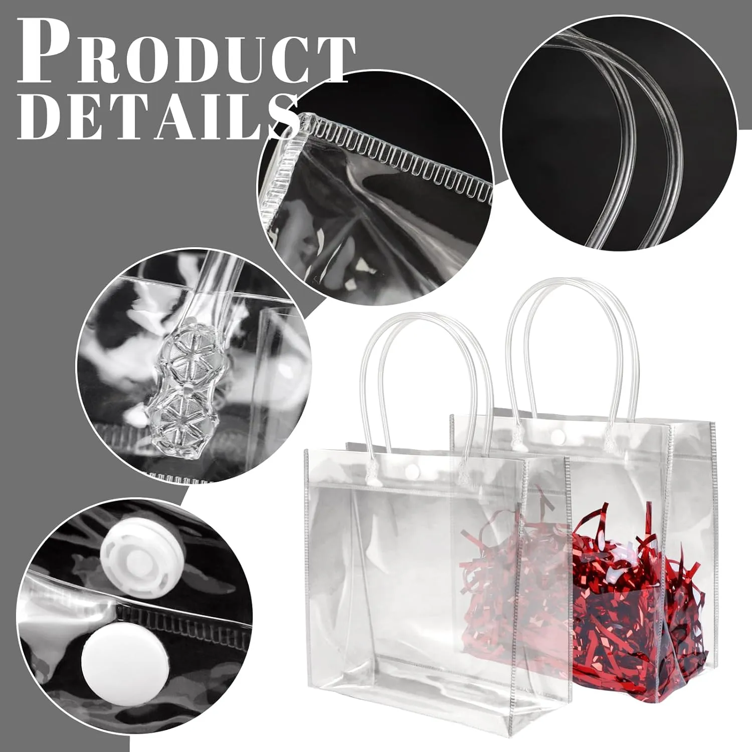 BadenBach 16 PCS Small Clear Gift Bags with Handle,6.89" x 6.89" x 3.54",Transparent Plastic Gift Wrap Bags Bulk Reusable Clear Party Favor Goodie Bag for Boutique Wedding Birthday Party Mother's Day