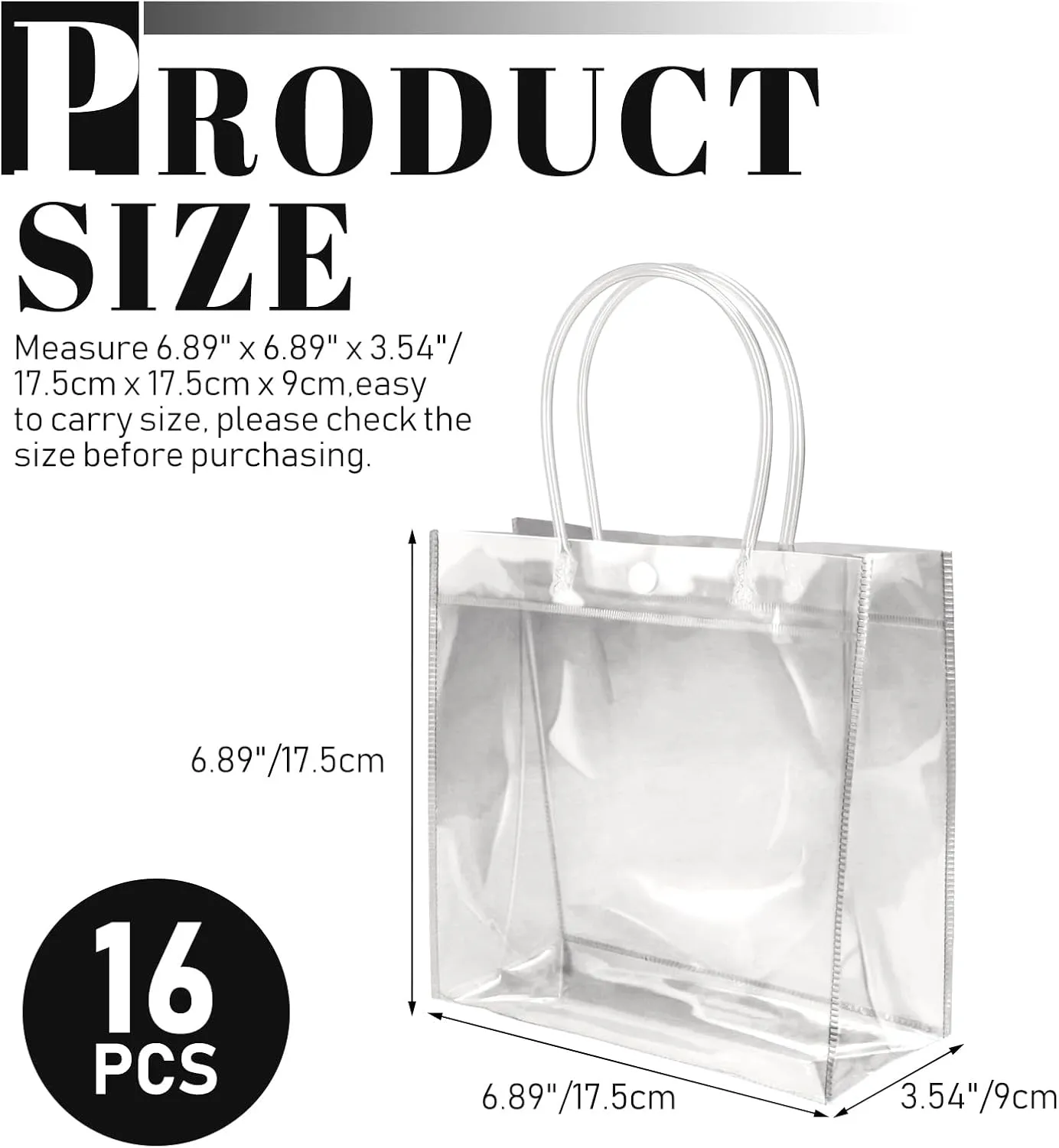 BadenBach 16 PCS Small Clear Gift Bags with Handle,6.89" x 6.89" x 3.54",Transparent Plastic Gift Wrap Bags Bulk Reusable Clear Party Favor Goodie Bag for Boutique Wedding Birthday Party Mother's Day