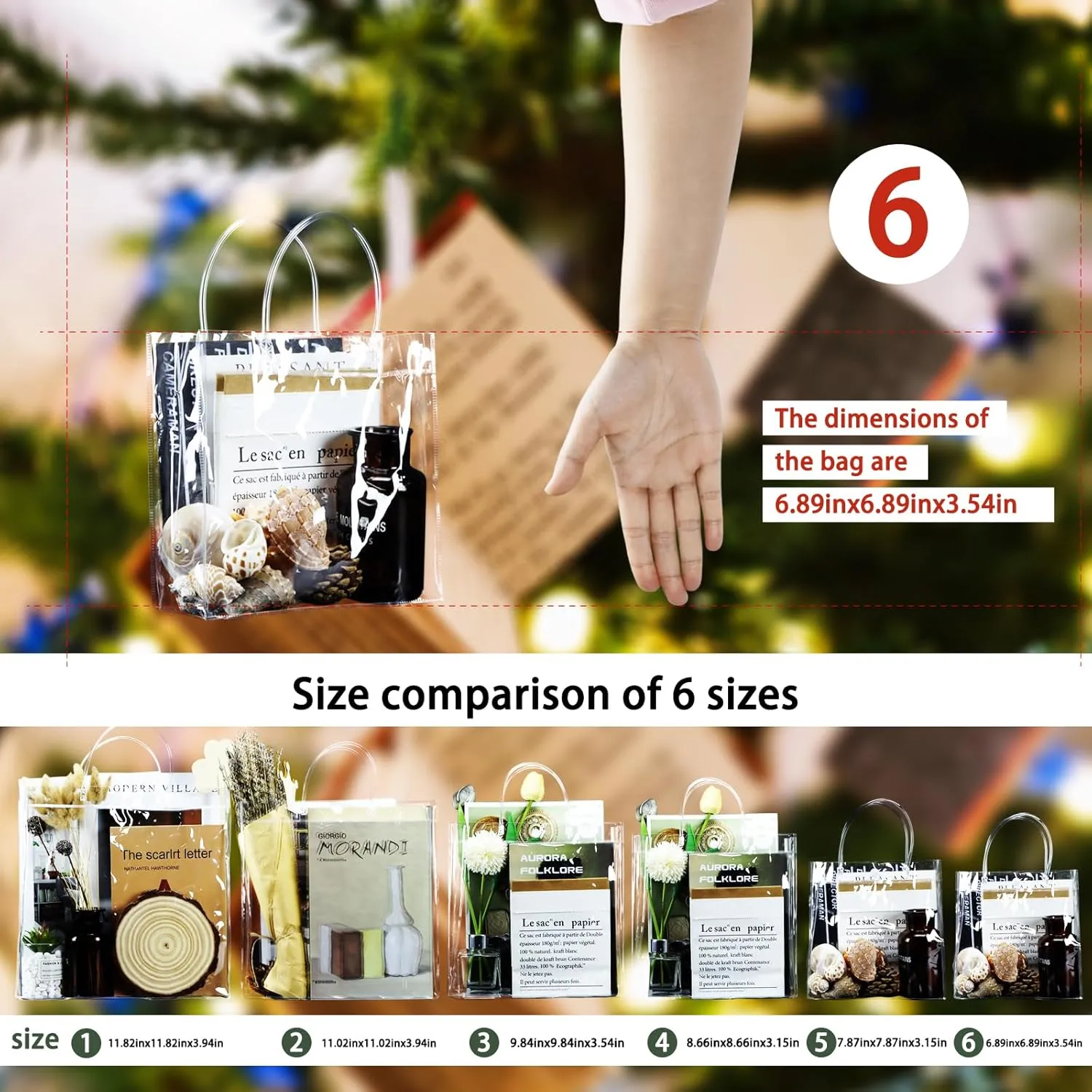 BadenBach 16 PCS Small Clear Gift Bags with Handle,6.89" x 6.89" x 3.54",Transparent Plastic Gift Wrap Bags Bulk Reusable Clear Party Favor Goodie Bag for Boutique Wedding Birthday Party Mother's Day