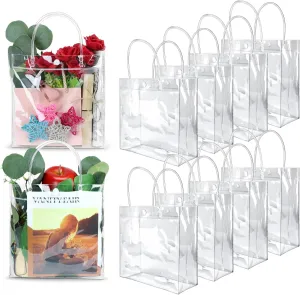 BadenBach 24 PCS Large Clear Gift Bags with Handle,11.82" x 11.82" x 3.94",Transparent Plastic Gift Wrap Bags Big Reusable Clear Party Favor Goodie Tote Bag for Wedding Birthday Birthday Mother's Day