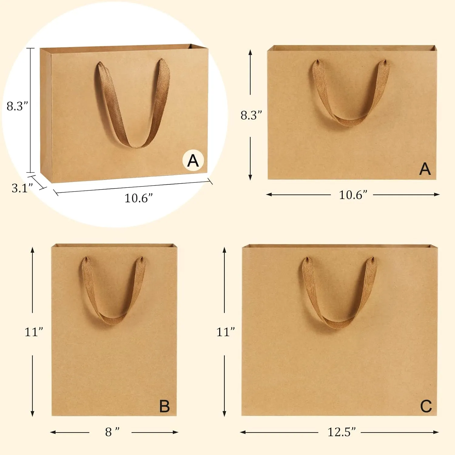 BagDream Paper Bags 10.6x3.1x8.3 25Pcs Gift Bags Heavy Duty Kraft Brown Gift Paper Bags with Handles Soft Cloth, Party Favor Bags, Shopping Bags, Retail Merchandise Bags, Wedding Party Gift Bags