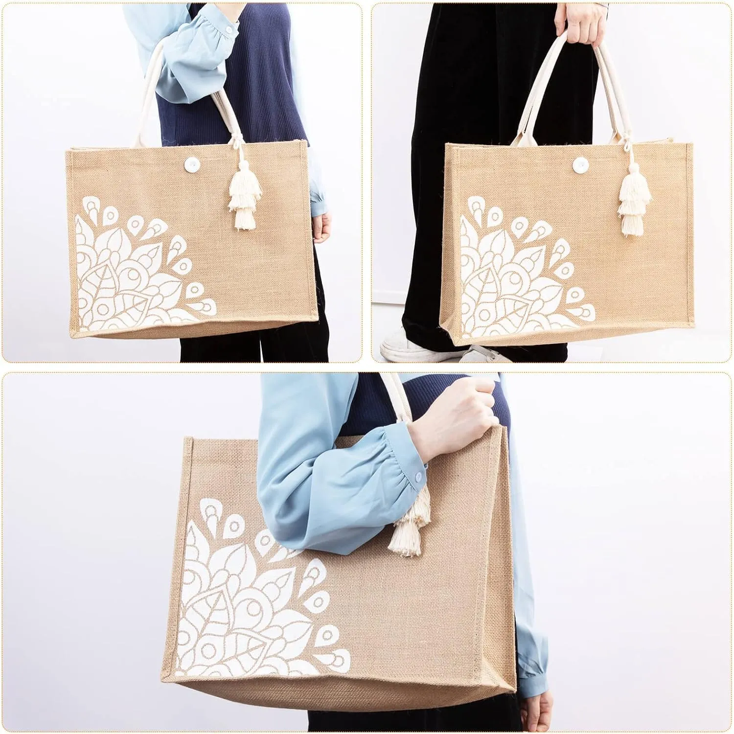 Beach Bag for Women, Straw Beach Tote Bag with Pocket Tassel Handle Waterproof Lining, for Summer Vacation Pool Gift