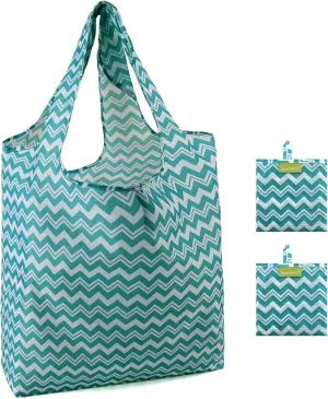 BeeGreen Chevron Reusable Shopping Bags Foldable 2 Pack Ripstop, Geometric Reusable Grocery Bags Extra Large 50LBS Heavy Duty,Machine Washable Reusable Bags for Kitchen