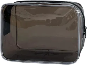 Black Clear Pouch, Small Clear Makeup Bag, 7"x2.3"x4.7" Size TSA Approved Toiletry Bag, PVC Travel Bags for Toiletries, Clear Cosmetic Bag for Women and Men Small (Black)