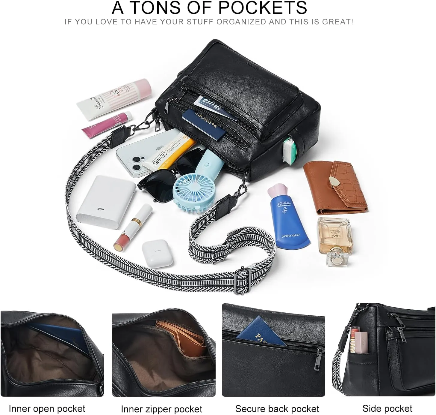 Bluome Crossbody Purses for Women, Vegan Leather Shoulder Bag Handbags Medium Hobo Bag with Guitar Strap